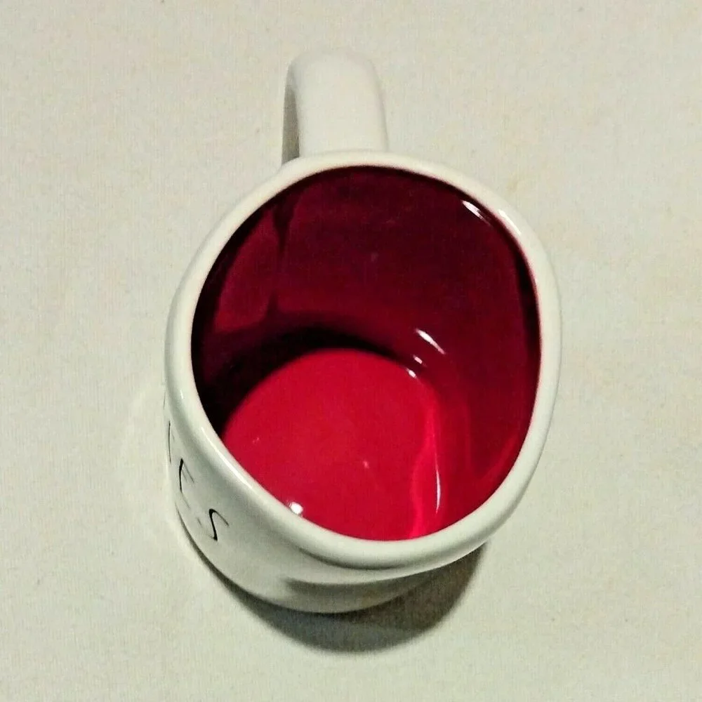 RAE DUNN Magenta Coffee Mug HUGS KISSES Ivory Red - Picture 4 of 4